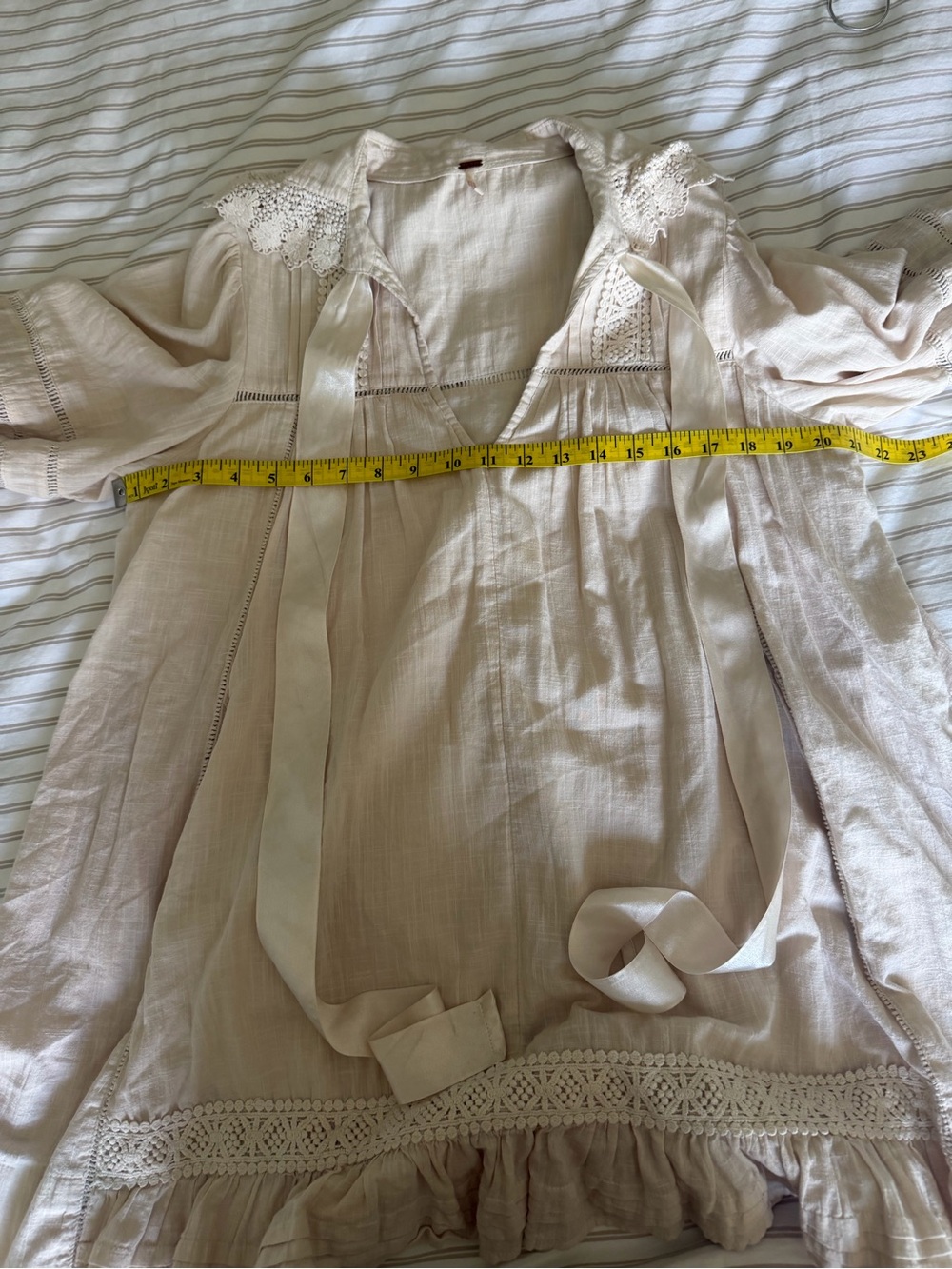 Free People Cream Lace-Trim Boho Mini Dress/Tunic - Picture 7 of 9